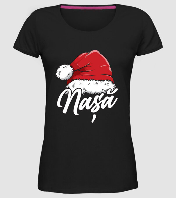nașă Santa Hat model negru pe tricou