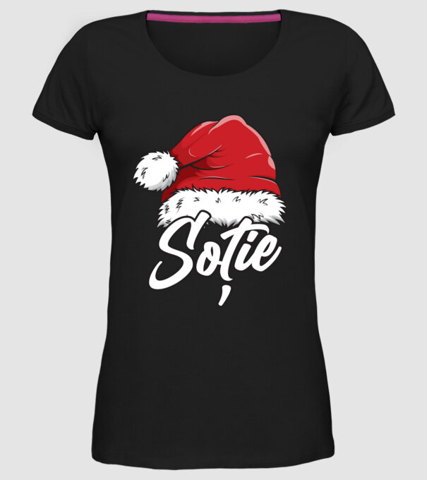 soție Santa Hat model negru pe tricou