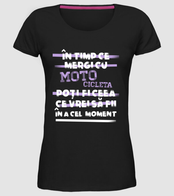 în timp ce mergi cu motocicleta poți fi ceea ce vrei să fii - în acel moment model negru pe tricou