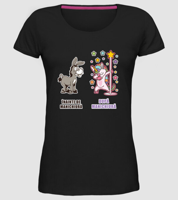 Înainte de manichiură - După manichiură model negru pe tricou