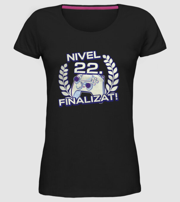 Nivel 22 finalizat! model negru pe tricou