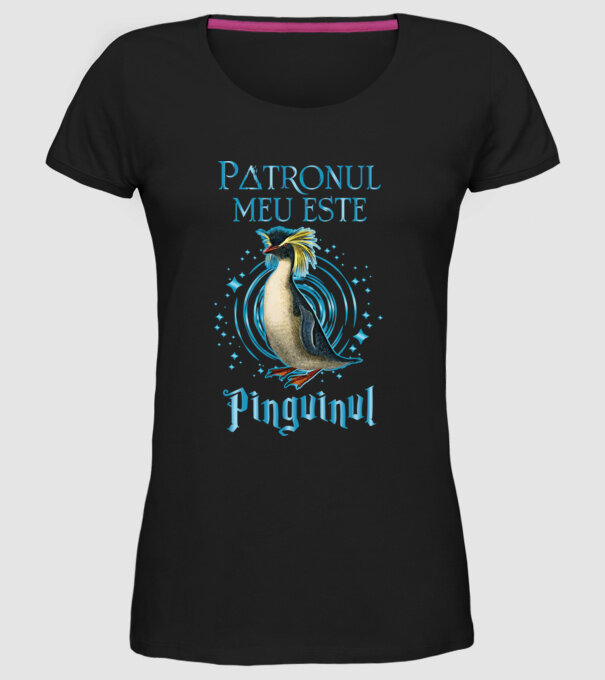 Patronul meu este PINGUINUL model negru pe tricou