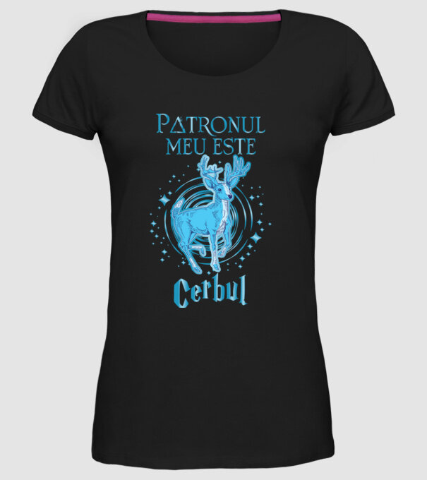 Patronul meu este CERBUL model negru pe tricou