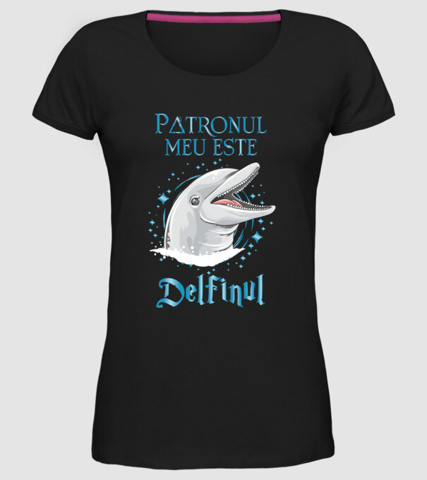 Patronul meu este DELFINUL model negru pe tricou