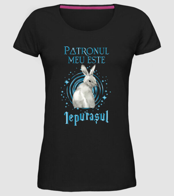 Patronul meu este IEPURAȘUL model negru pe tricou