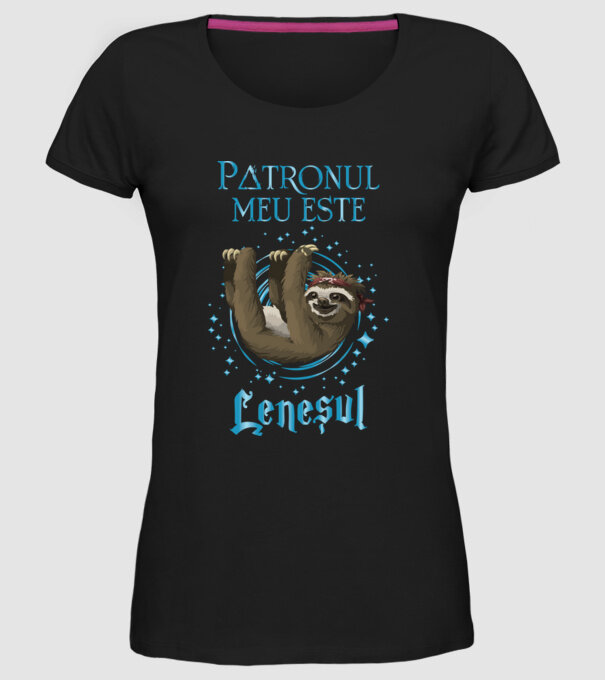 Patronul meu este LENEȘUL model negru pe tricou