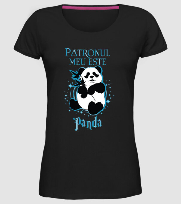 Patronul meu este PANDA model negru pe tricou