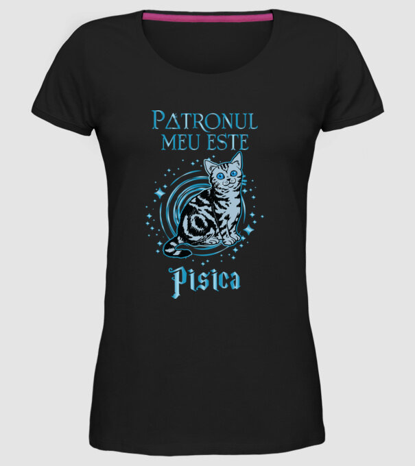 Patronul meu este PISICA model negru pe tricou