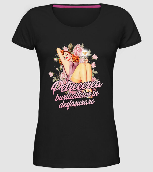 Petrecerea burlăcitelor în desfășurare model negru pe tricou
