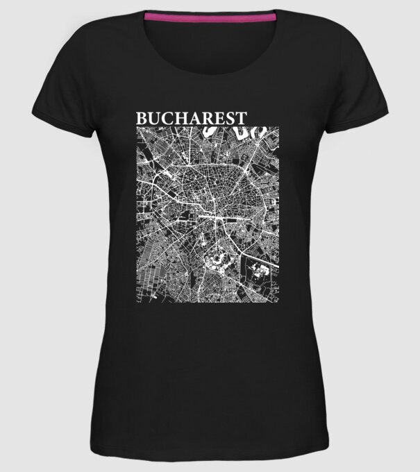 România Bucharest map model negru pe tricou
