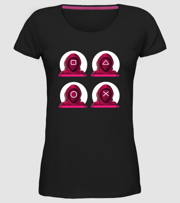 squid game characters model negru pe tricou