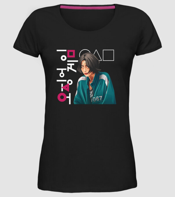 squid game player 067 model negru pe tricou