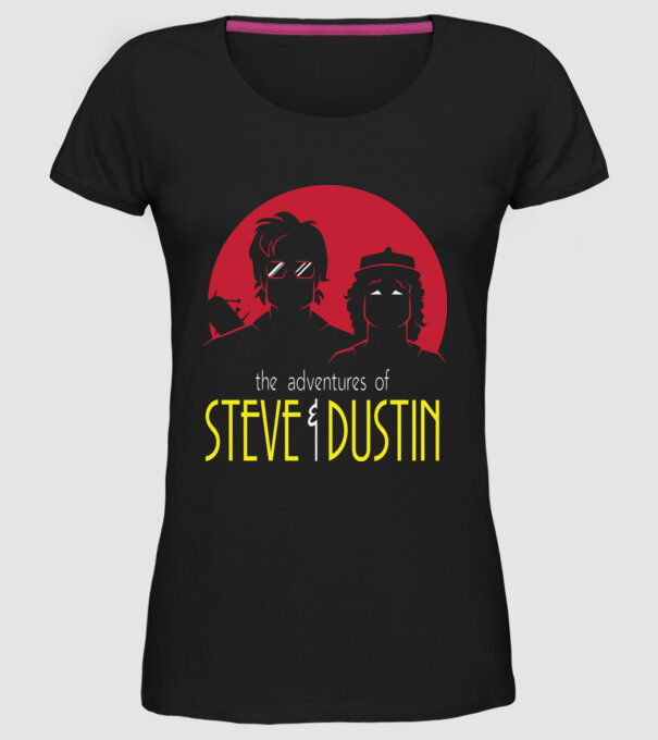 steve and dustin model negru pe tricou