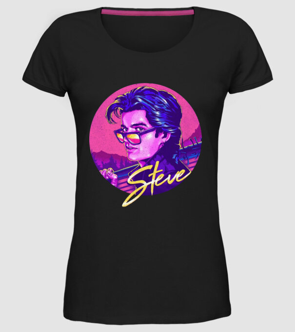 steve neon stranger things model negru pe tricou