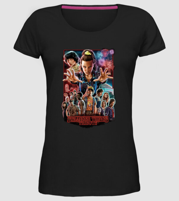 stranger things tribute poster model negru pe tricou