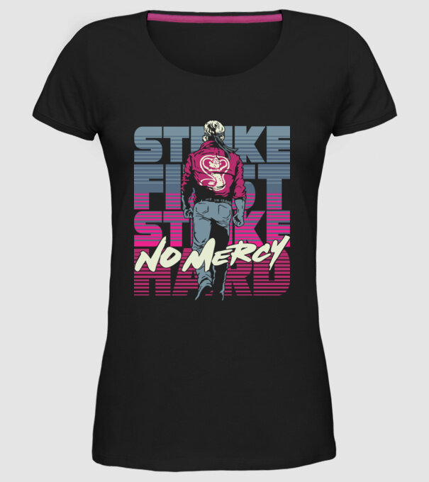 Strike first strike hard neon model negru pe tricou