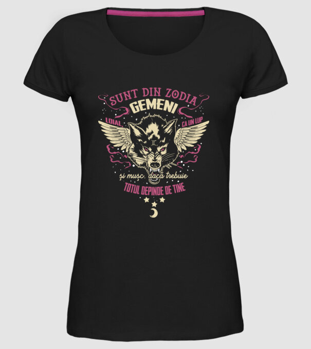 GEMENI model negru pe tricou