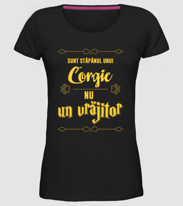 sunt stăpânul unui corgie, nu un vrăjitor model negru pe tricou