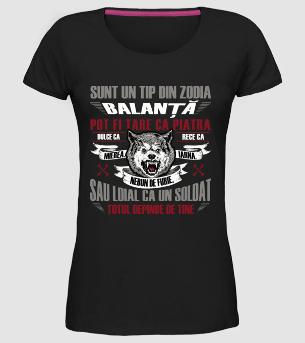 Sunt un tip din zodia Balanță model negru pe tricou