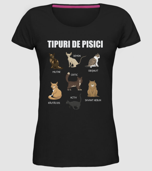 Tipuri de pisici model negru pe tricou