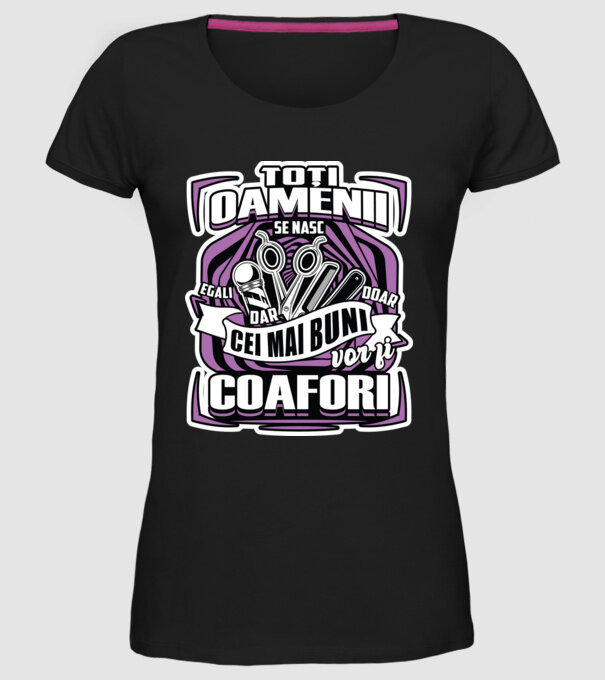 Toți oamenii coafori model negru pe tricou