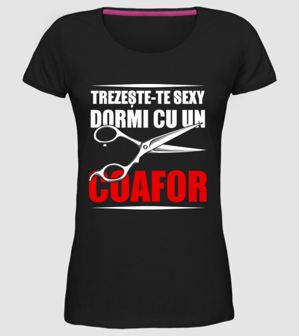 Trezește-te sexy, dormi cu un coafor model negru pe tricou