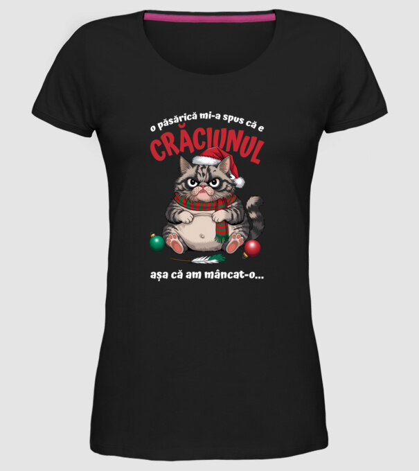 Am mâncat pasărea Crăciun pisică Negru model negru pe tricou
