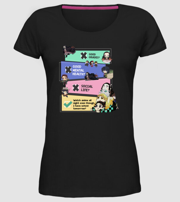 Anime check Demon Slayer model negru pe tricou