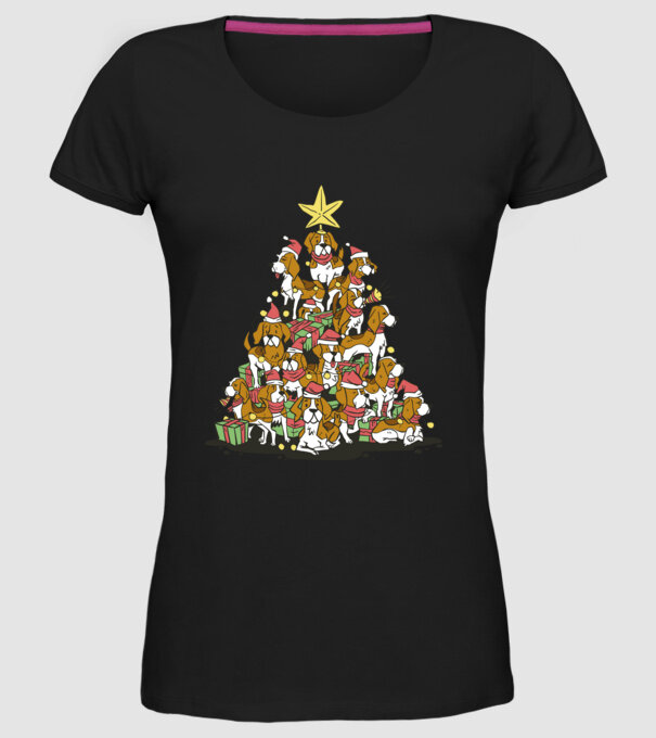 beagle christmas tree model negru pe tricou