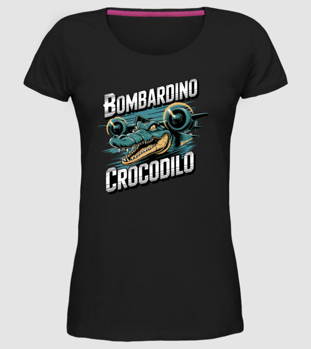 Bombardino Crocodilo 2 model negru pe tricou