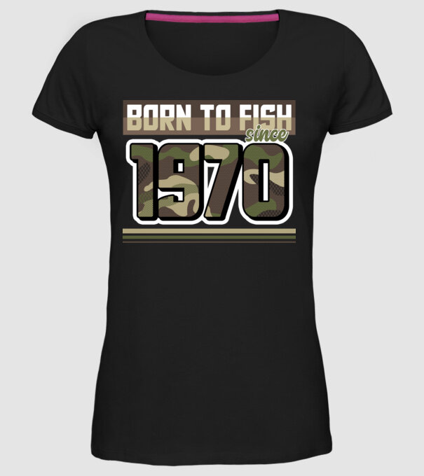 Born to fish since 1970 model negru pe tricou