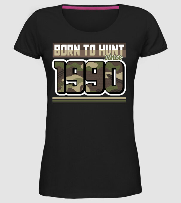 Born to hunt since 1990 model negru pe tricou