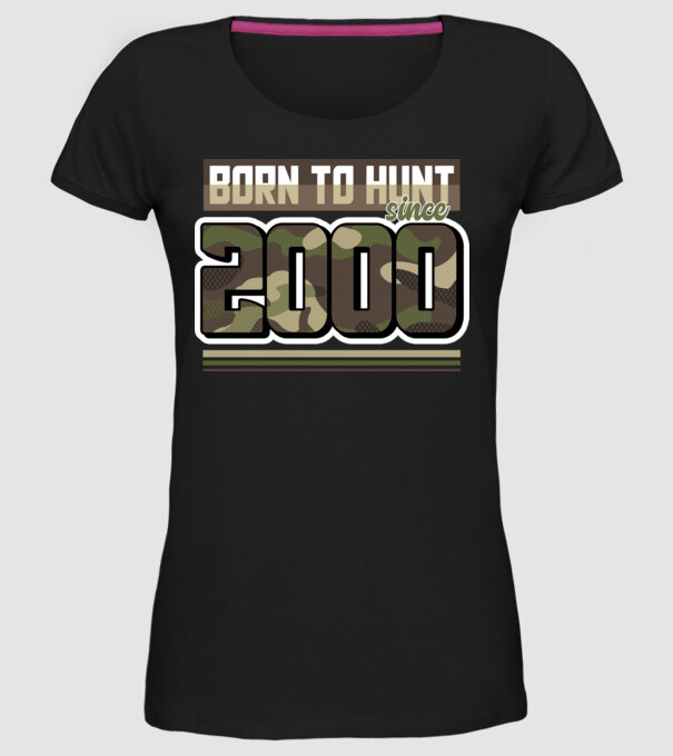 Born to hunt since 2000 model negru pe tricou