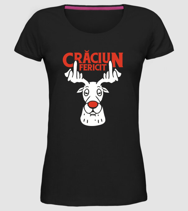 Căprioară de Crăciun antisocială model negru pe tricou