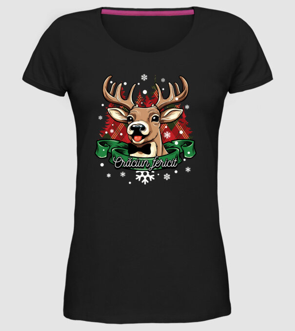 Cerb de Crăciun model negru pe tricou