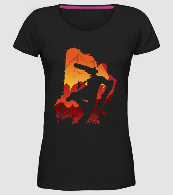 Chainsaw man silhouette model negru pe tricou