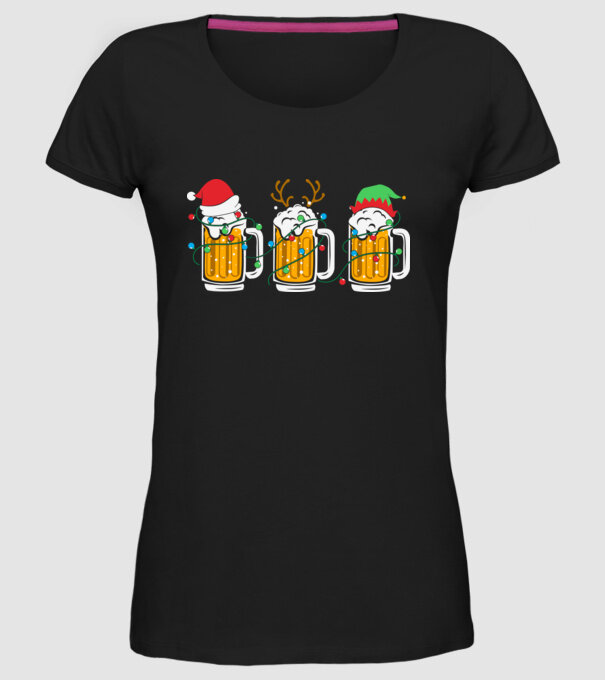 Christmas beer mugs model negru pe tricou
