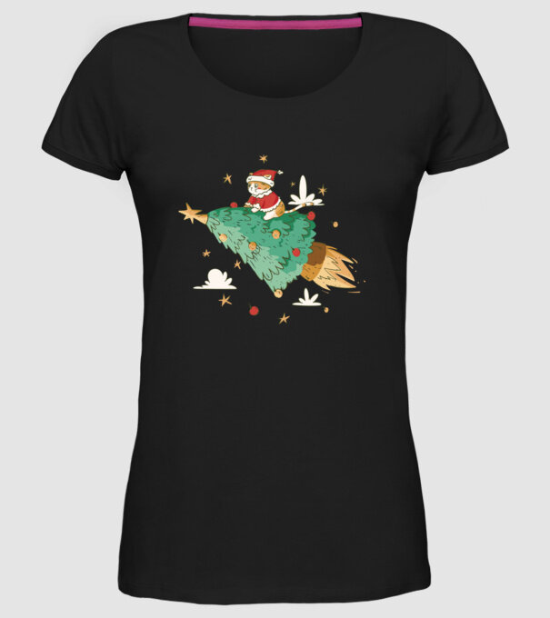 Christmas cat model negru pe tricou