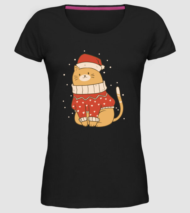 Christmas cat model negru pe tricou