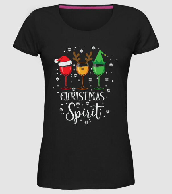 Christmas spirit wine model negru pe tricou