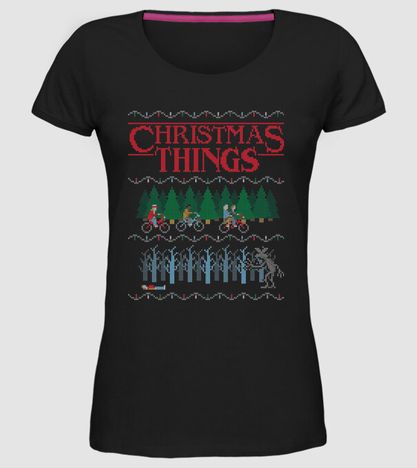 christmas things ugly sweater model negru pe tricou