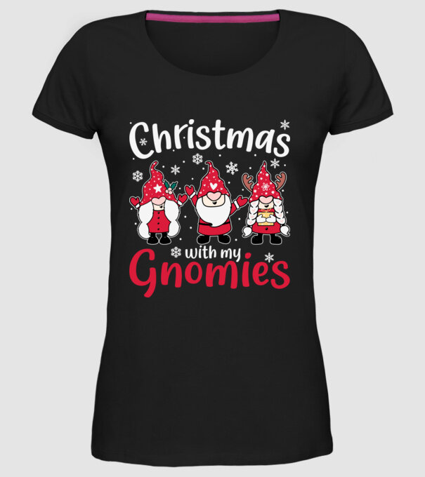 Christmas with my gnomies model negru pe tricou