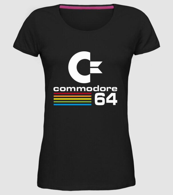 Commodore 64 logo on black model negru pe tricou