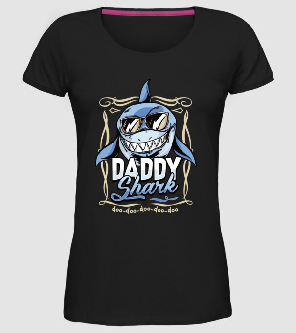 Daddy Shark model negru pe tricou