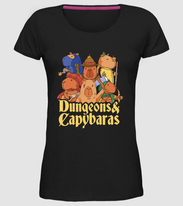 Dungeons and Capybaras model negru pe tricou