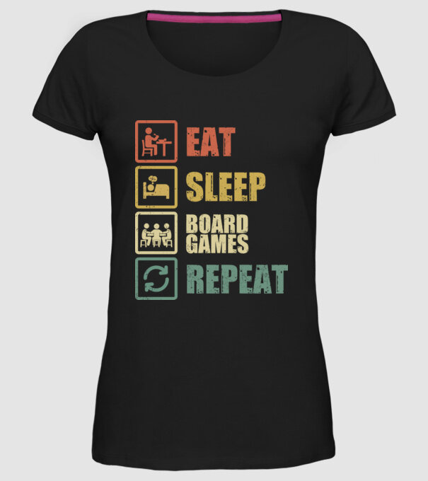 eat sleep Board Games repeat model negru pe tricou