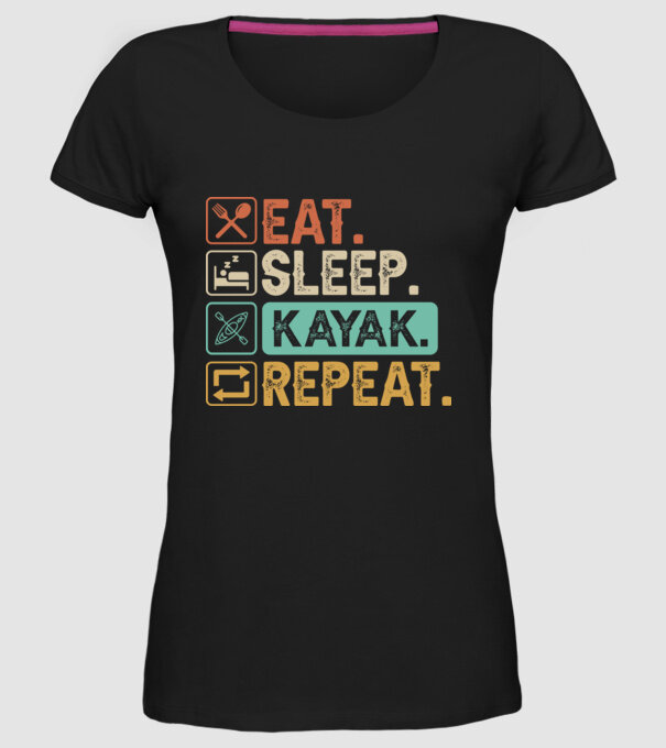 Eat Sleep Kayak model negru pe tricou