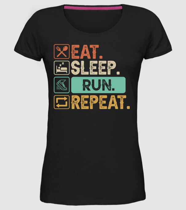 Eat Sleep Run Repeat model negru pe tricou