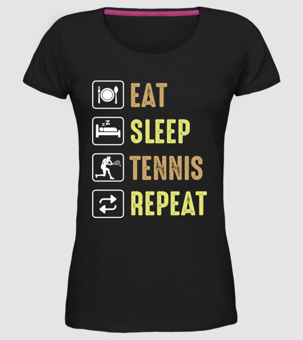 eat sleep tennis repeat model negru pe tricou