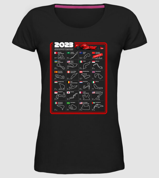 F1 2023 Formula Grand prix calendar model negru pe tricou